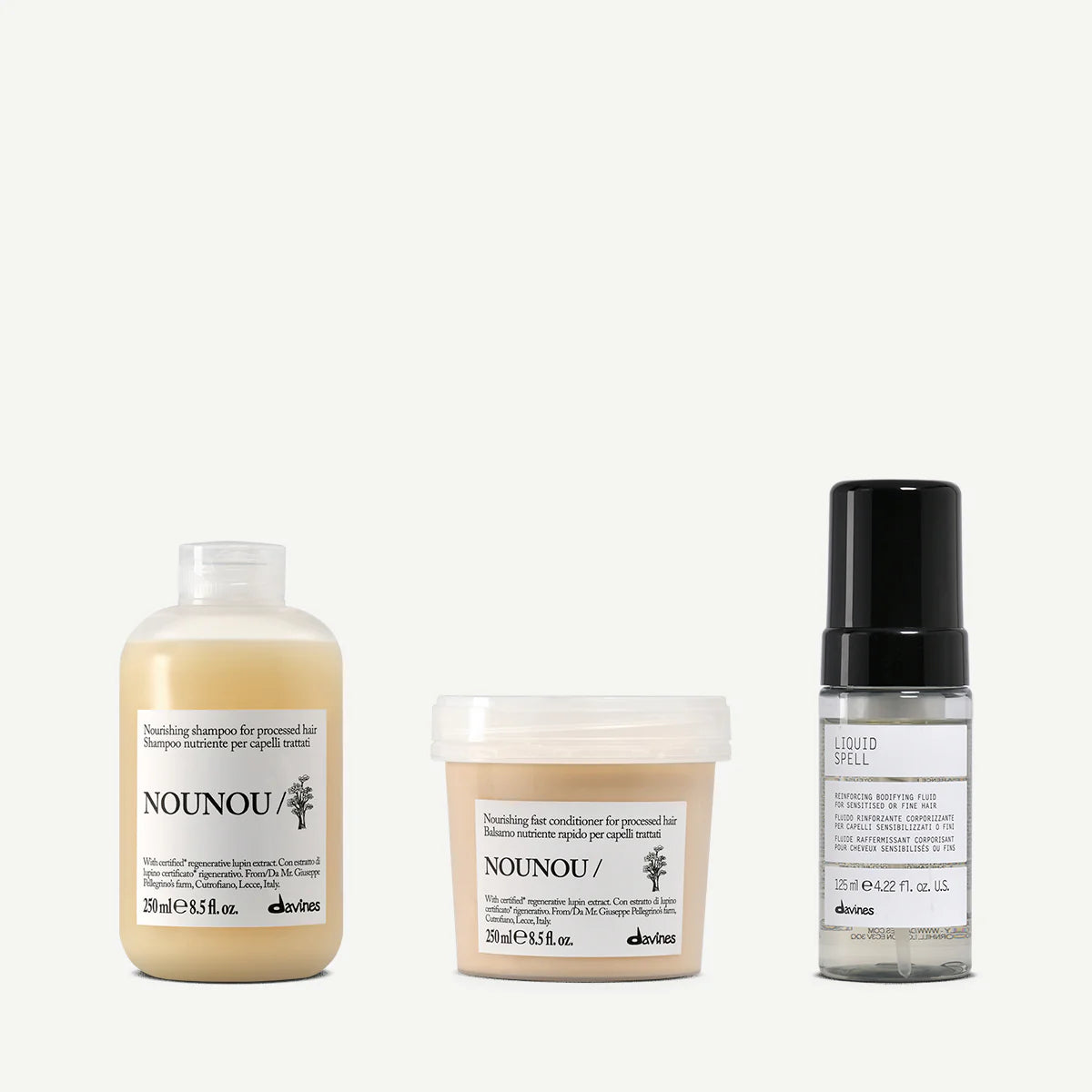 Zestaw Davines Nounou Shampoo 250 ml + Nounou Conditioner 250 ml + Liquid Spell 125 ml