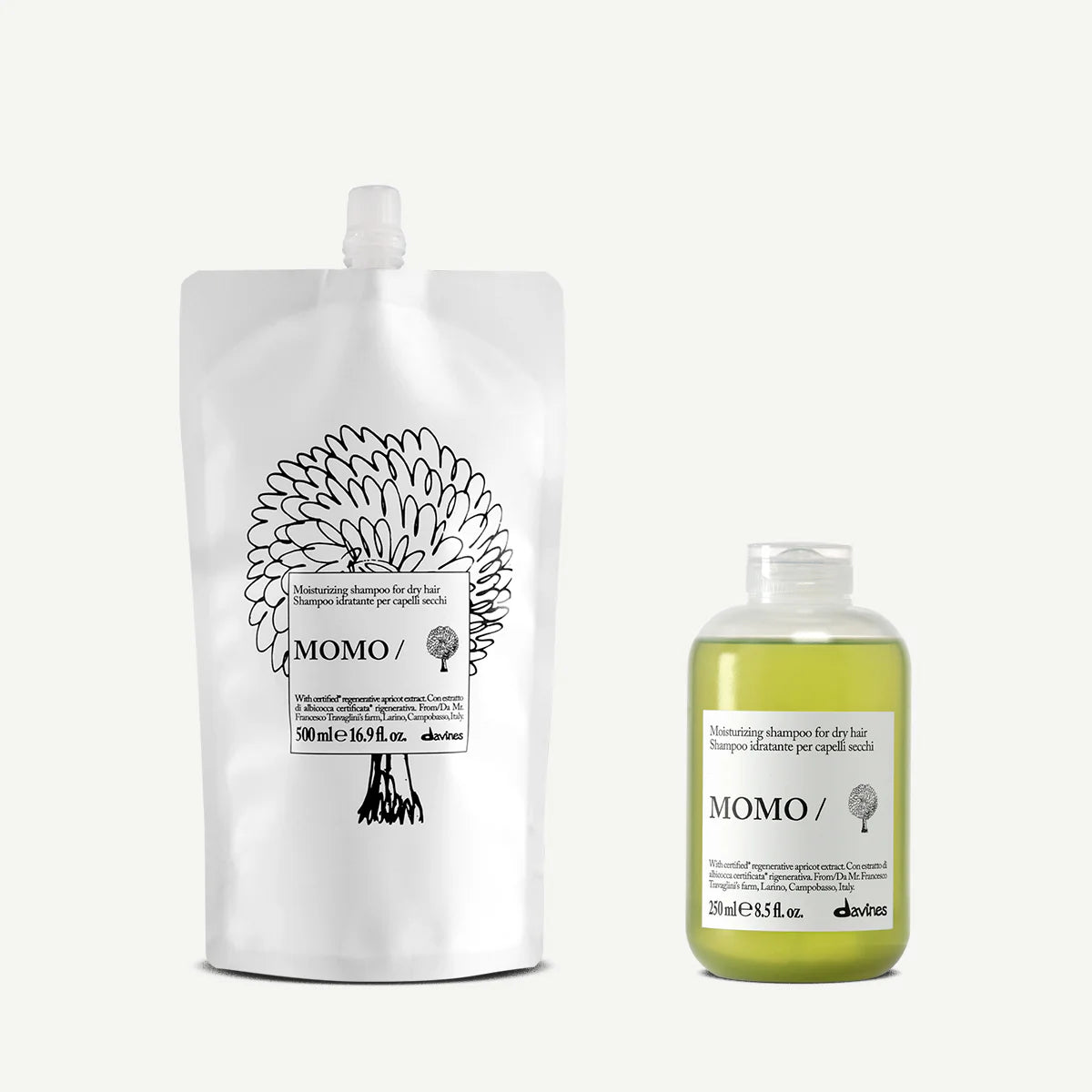 Zestaw Davines New Essential Haircare MOMO Szampon 250 ml + MOMO Shampoo Refill 500 ml