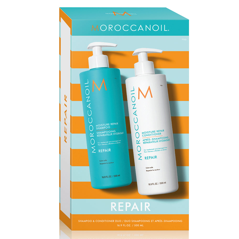 Moroccanoil Repair odbudowujący zestaw pudełkowy do włosów zniszczonych | szampon 500ml, odżywka 500ml